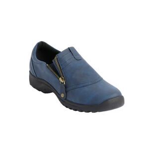 COMFORTVIEW Womens Sz 10 Blue Faux Leather Side Zip AIDEN Flat Walking Shoes NEW